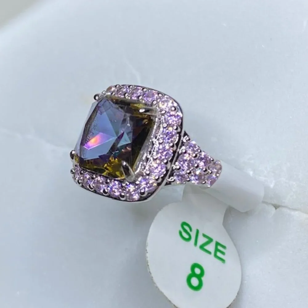 Yellow Rainbow Topaz Statement Ring RBP6657 Sparkling with Love Size 8 - Picture 4 of 6